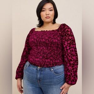 Torrid Velvet Smocked Blouson‎ Sleeve Crop Top
